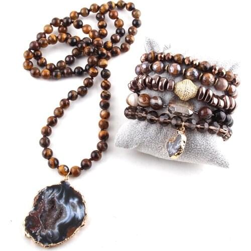 MD Fashion Semi Precious Beaded Jewelry Set For Pendant Necklace and Bracelet sets For Women Jewelryes