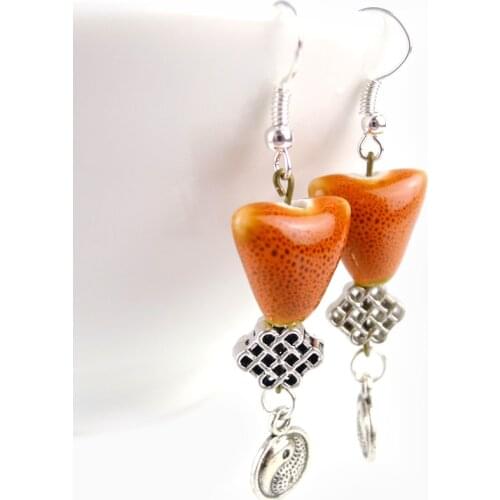 Heart bead Fashion Ceramic beads Dangle Earring Chinese knot For Women Girls Wholesale Jewelries Dangle Earrings #FY305