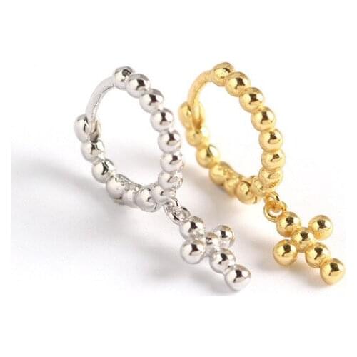 925 sterling silver earring fashion Short zircon cross bead pendant drop Earring personality cute trend woman girl ear jewelry