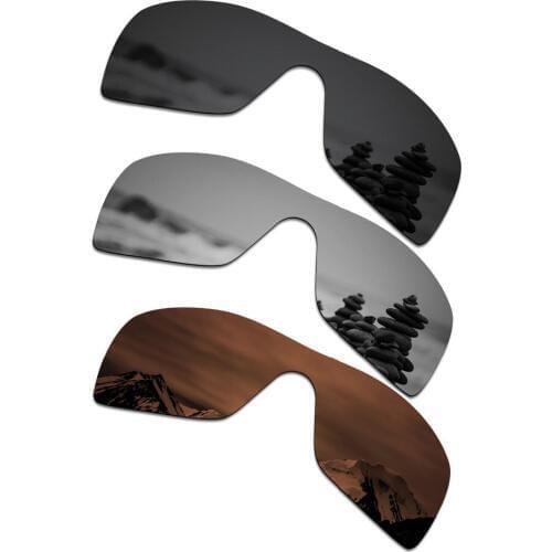SmartVLT 3 Pieces Polarized Sunglasses Replacement Lenses for Oakley Batwolf Stealth Black and Silver Titanium and Amber Brown