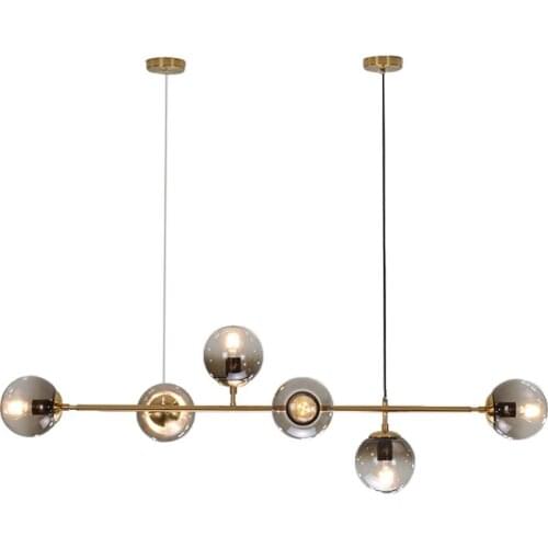 Modern Creative Design Glass Ball Molecular Led Chandelier Simple Gold Black Iron Art Hanging Light Dining Room Light E27 Bulb