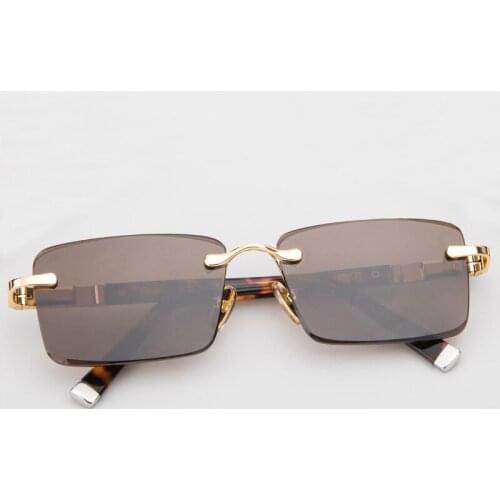 Natural Crystal Stone Lens Brown Sunglasses Man Woman Rimless Glass Glasses Anti Eye Dry Protect from Glare UV400 High Qualit