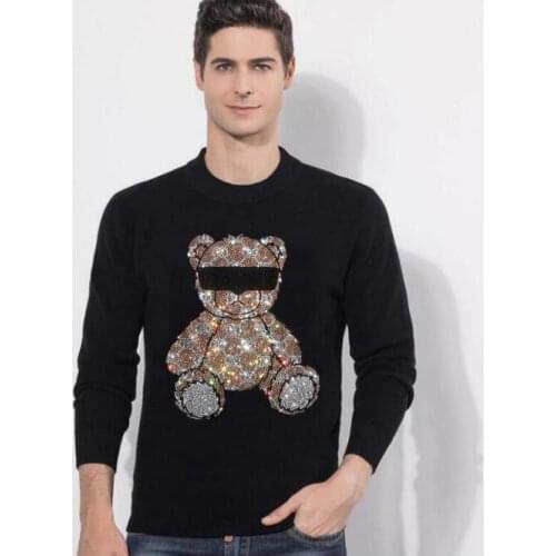 Top New Rhinestones sweaters Men Streetwear Fashion Slim good quality Cotton O Neck long Sleeve men Sweaters Size M-3XL