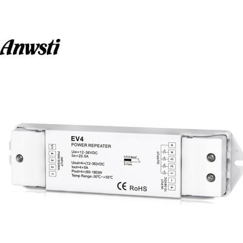 RGBW LED Amplifier 12V 24V 36V DC Constant Voltage PWM Power Repeater Amplifier 4CH EV4 for Single Color CT RGB RGBW LED Strip