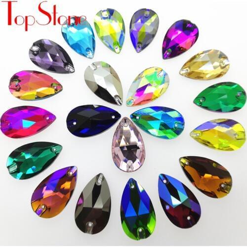 All Sizes Colors Teardrop Sew On Rhinestones Flatback 2 Holes Droplet Glass Sewing Crystal Beads for dress costume bags making