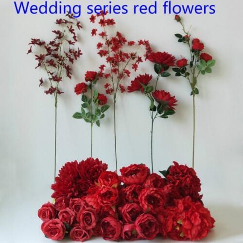 High Quality European Artificial Red Series Rose Hydrangea Floral Bouquet Simulation Flowers Home Decor Wedding Party Decoration