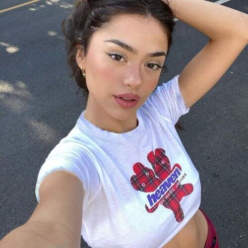 Y2K baby Summer Skinny Women Graphic T Shirts Navel Trend Stretchy Short Sleeve Kawaii Crop Top vintage Grunge Tees Aesthetic