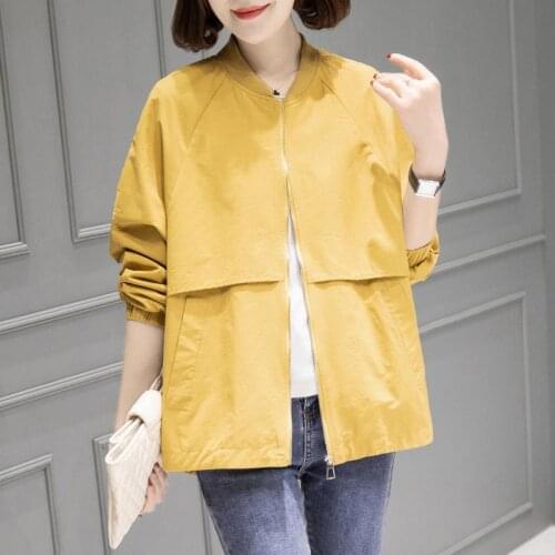 Women Spring Autumn Short Jacket 2021 New Korean Thin Coat Student Baseball Uniform Windbreaker Lining Solid Color Overcoat W51