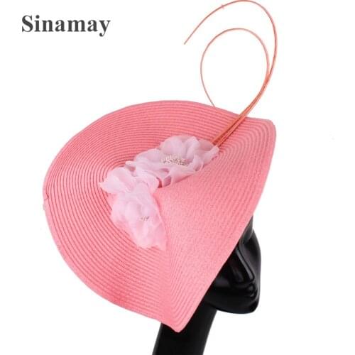Formal dress Pink Fascinator Millinery Sinamay Feather Vintage Tea Party Hat Artificial Flower Decoration Headwear