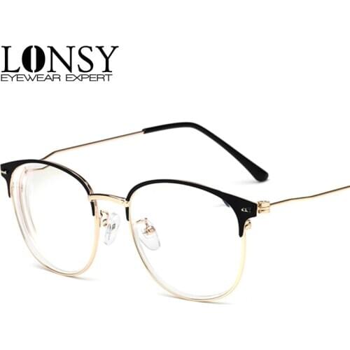 LONSY Finished Myopia Glasses For Women Retro Metal Frame Myopia Eyeglasses Female -1.0 -2.0 -3.0 -4.0