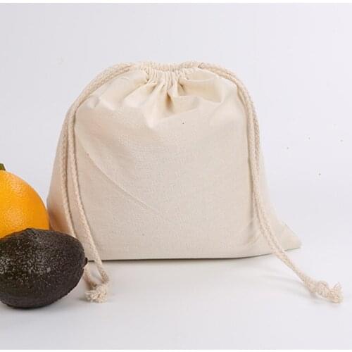 100pcs/lot Pure Cotton Storage Bag Drawstring Shopping Bags Reusable Tote Fruit Grocery Eco-friendly Machine Washable