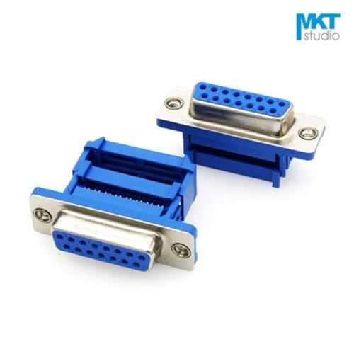 100Pcs Blue Solderless IDC 1.27mm Wire Crimping Male/Female Straight DB15 D-sub PCB Mount VGA Serial Port Connector Socket