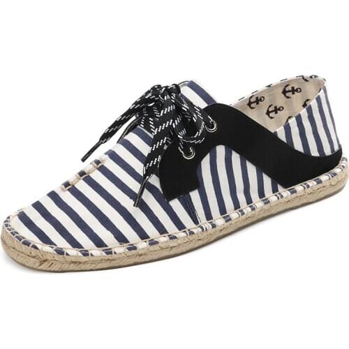 2020 New Fashion Stripe Espadrille Casual Canvas Hemp Insole Fisherman Light Shoes Men Moccasin Flats Shoes