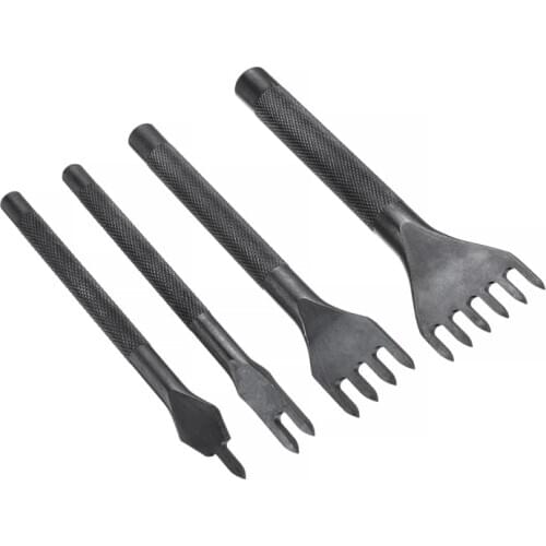 Leather Hole Punch Set Black Steel 3/4/5mm Leather Punching Chisel Comfortable Non-slip Handle Hole Punch Splicing Craft Tool