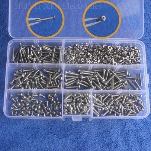 600pcs/set 304Stainless steel screw Button screw Hex Socket bolt SS304 M3*6/8/10/12/16/20 screw M3 Nut