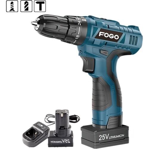 25V Lithium Battery 18650 Cordless Electric Drill hand Multifunction Impact Drill Concrete Wood electric screwdriver Power Tools