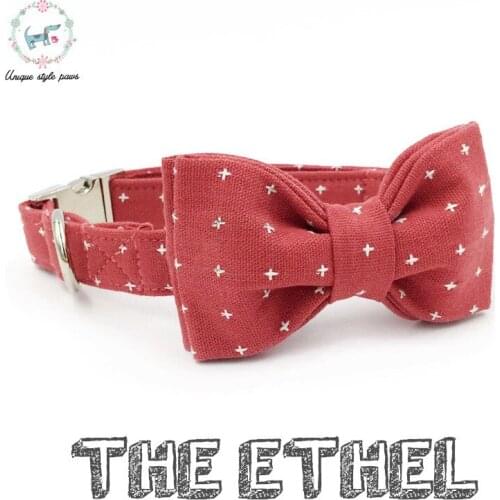 Watermelon Red Collar and Lead Set with Bow Tie Adjustable Pet Puppy Cotton Dog &Cat Necklace and Dog Leash