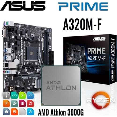 Asus PRIME A320M-F AMD A320 With Athlon 3000G Motherboard Set PCI-E 3.0 DDR4 32GBU Micro ATX Motherboard Placa-mãe Kit New