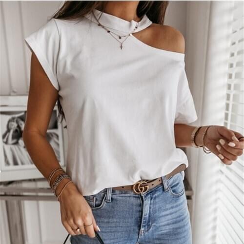 Sexy Off Shoulder Solid Color Blouse Women Shirts 2020 New Summer Short Sleeve Tops Casual Loose Halter Backless Ladies Blouses