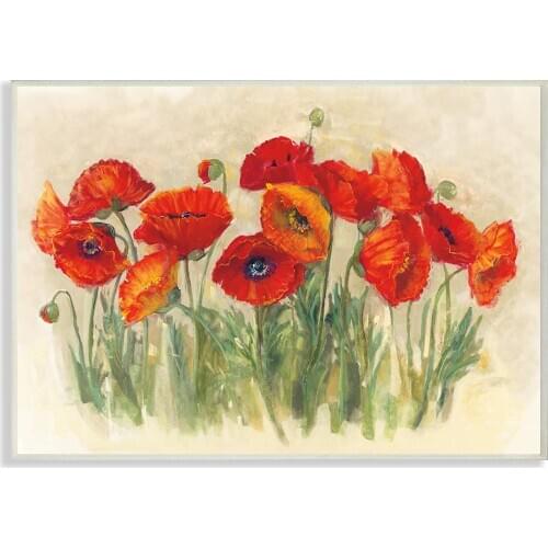 Red Poppy Florals Soft Green Meadow Grass, Design By Carol Rowan Wall Plaque