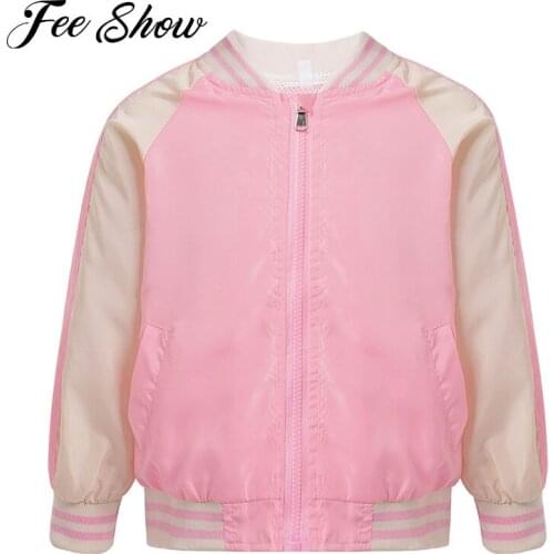 Kids Girls Autumn Long Sleeve Front Zipper Jackets Pockets Cartoon Breathable Baseball Cloth Windproof Casual Jacket Coat Tops