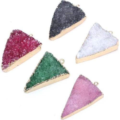 Druzy Agates Pendant triangle Charms for Jewelry Making DIY Necklace Bracelets Black, white, green, pink, red 30x45mm