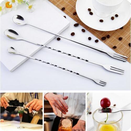 Double Stainless Steel Tea Coffee Spoon Cocktail Picks Bartender Spoon Adjustment Bar Spoon Skillet Stirring Bar