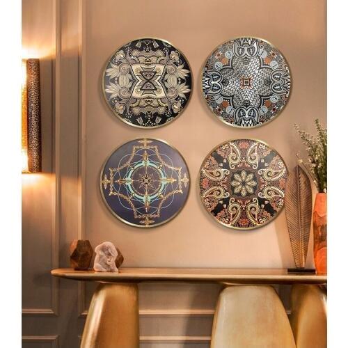 EECAMAIL DIY American Retro Round Full Diamond Painted European Neo-classical Living Room Home Decora Hanging Painting No Frame