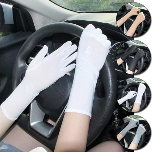 Stretch Sun Protection Driving Gloves Women Girls Summer Fashion Thin Embroidery Etiquette Ceremony Breathable Gloves 4 Colors