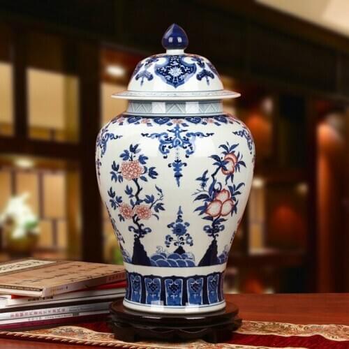 Jingdezhen Porcelain Hand Painted Blue And White ceramic temple Jar Chinese ceramic jar vase