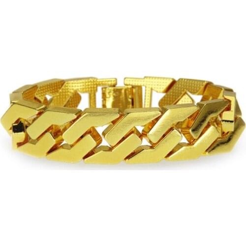Hip Hop Bling Gold Color Alloy Watch Chain Shape Man Boys Big Heavy Bangle Bracelets Men Rapper Jewelry Drop Shipping