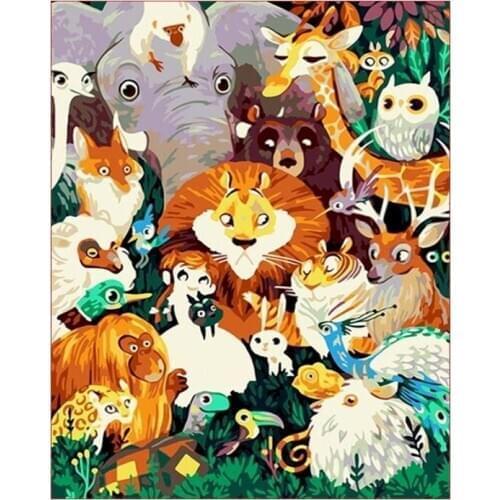 Oil Painting By Numbers Animal Set For Adults Handmade DIY Craft Kits Canvas Framed Coloring Drawing Picture By Number Decor Art