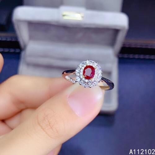 KJJEAXCMY fine jewelry 925 sterling silver inlaid natural ruby Girls' exquisite Chinese style simple flower ring support test