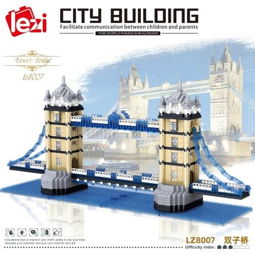 1936pcs+ UK London Tower Bridge Building Blocks 3D Model DIY Mini World Architecture Micro Bricks Toy for Children