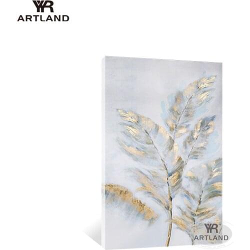 Beautiful gold foil leaf picture wall art decoration Handmade acrylic oil painting on canvas poster for living room sofa bedroom