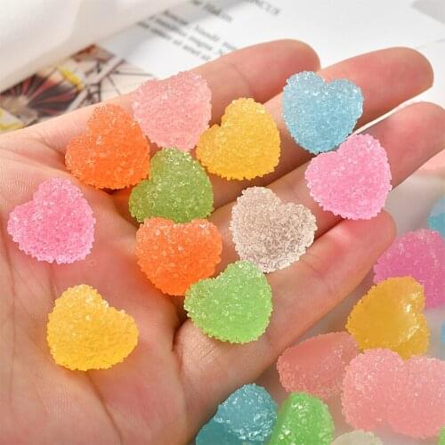 Summer style 100pcs/lot candy color print cartoon hearts shape flatback resin cabochons beads diy jewelry earring accessory