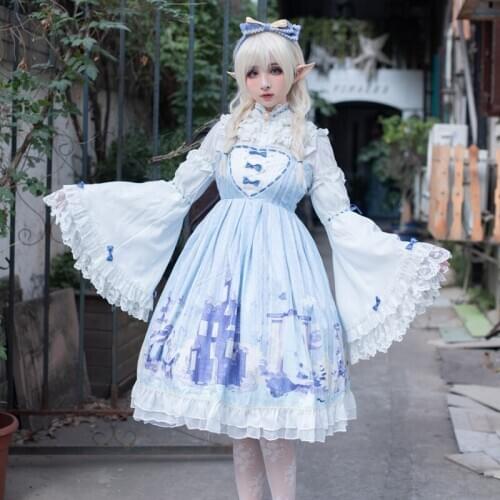 Cute Dress Japanese Lolita Student Dress Palace Princess Sweet Cute Printing Victorian Dress Kawaii Girl Gothic Lolita Op FF2856