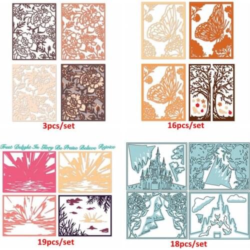 Layered Metal Cutting Dies Set Flowers Butterflies Tree Mountain River Castle Nature Scene DIY Craft Scrapbooking Paper Cards