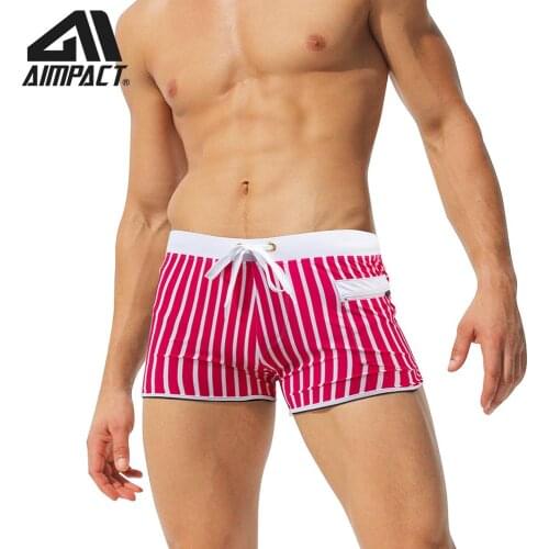 Mens Drawstring Swimsuit Stripe Shorts Low Waist Sexy Swimwear Swimwear Beach Shorts Fashion Trend Zipper Pocket AIMPACT