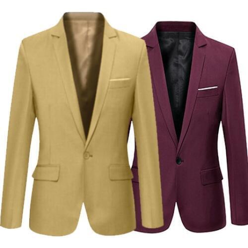 Men 'S Solid Color Step Collar Slim Blazer Formal Business Wear One Button Suit