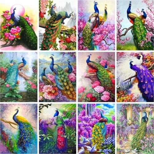 Huacan 5d Diamond Painting Kits Full Peacock Embroidery Mosaic Animal Flower Paintings For Interior Diamond Pictures