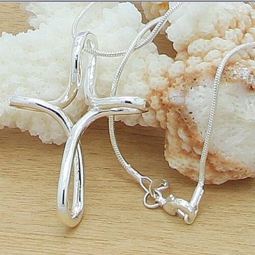 New Arrival Female Silver Plated Charm 18 Inch Snake Chain Woman Cross Pendant Necklace Wedding Engagement Party Jewelry Gift