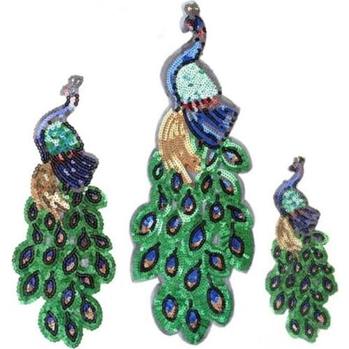 New Peacock Bird Sequins Feather Patches for Clothing Sewing Garment Applique Embroidery Diy Accessory Party Decoration