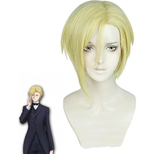 Anime MORIARTY THE PATRIOT Louis James Moriarty Cosplay Wig Heat Resistant Synthetic Short Golden Hair + Free Wig Cap