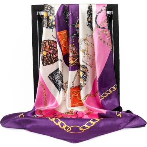 2020 new pattern Silk Scarves Women Print Square Head Hijab Scarf Ladies Luxury Brand Shawls 90cm Bandana female poncho winter