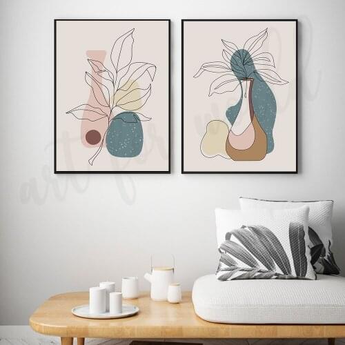 Line Plant Leaf Canvas Poster Blue Stone Print Modern Abstract Vase Wall Art Painting Nordic Living Room Home Decor