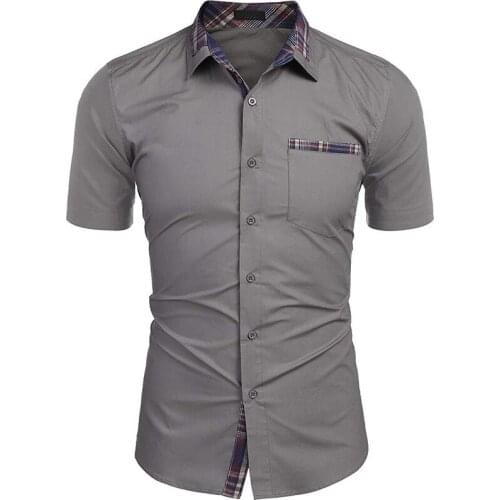 Mens shirts Brand Slim Fit fashion plaid spell color Streetwear Solid color Casual Holiday summer Short sleeve shirt men Tops