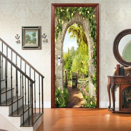 3D Self Adhesive Wall Art Decal Spring Scenic PVC Door Sticker For Home Door Decoration Renovation Print Canvas Picture 77x200cm