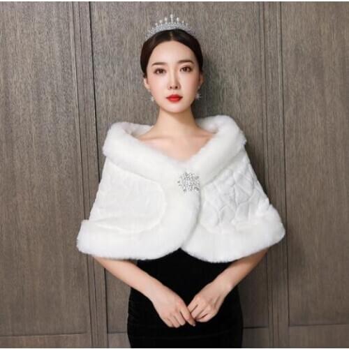 Faux Fur Wedding Shawls Winter Womens Evening Dress Warm Wrap Bridal Ivory Shrug Stole Bolero Cape