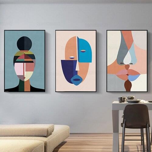 Contemporary Abstract Faces Wall Canvas Geometric Color Bolcks Posters and Prints Wall Art Pictures for Living Room Home Decor